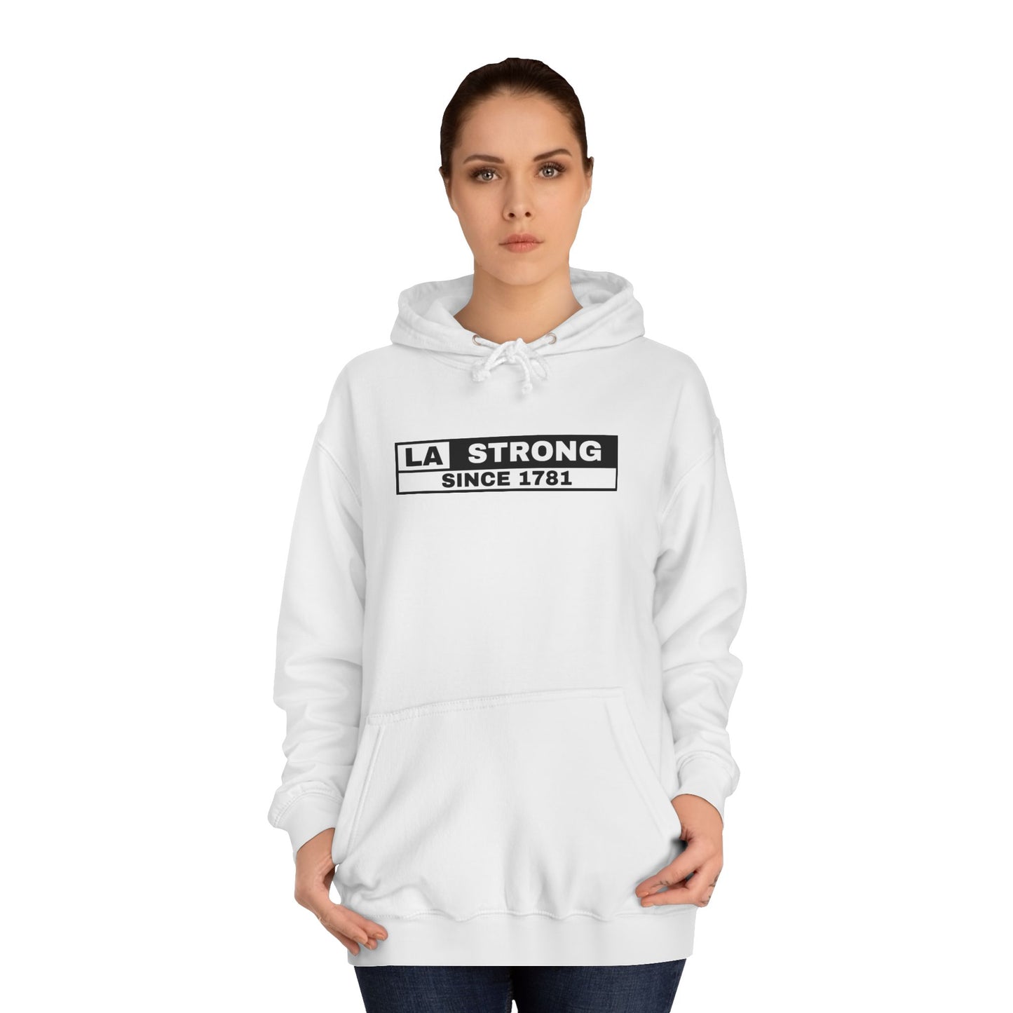 LA Strong Unisex College Hoodie - White Sportswear for Comfort & Style