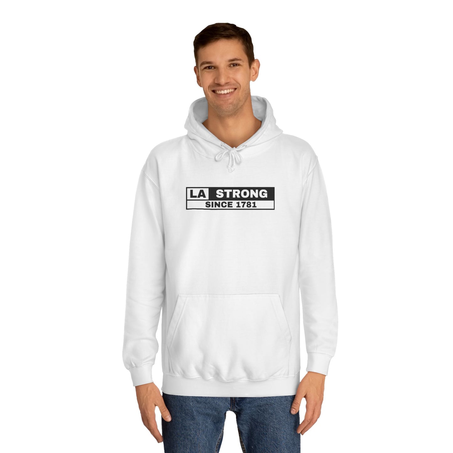 LA Strong Unisex College Hoodie - White Sportswear for Comfort & Style